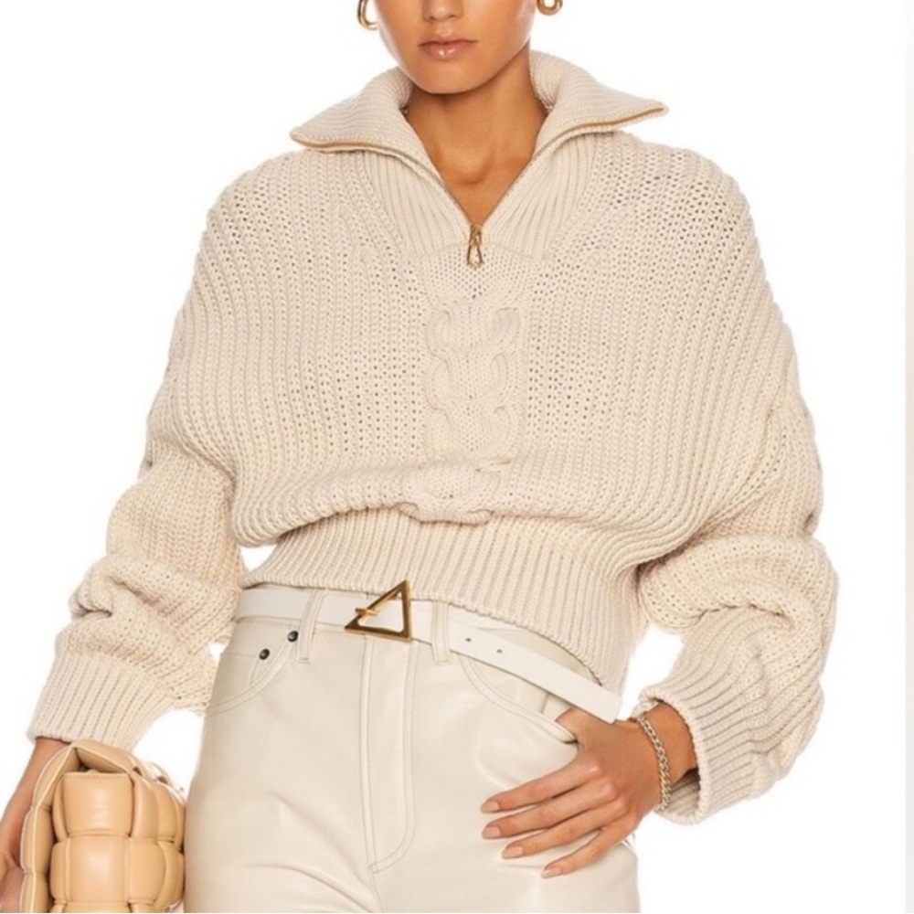 NANUSHKA Cotton Half Zip Chunky Cable Knit Ribbed Oversized Crop Sweater M - Picture 2 of 16